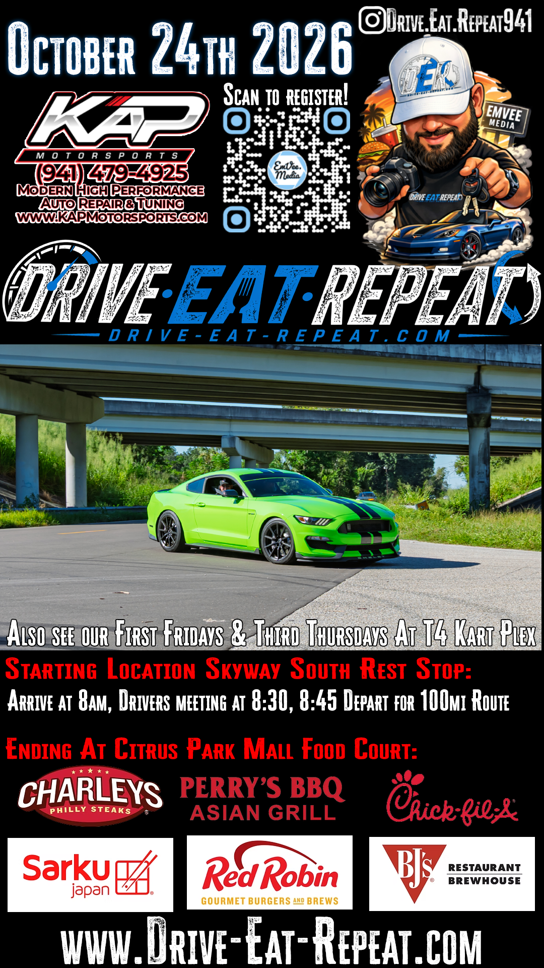 October 2026 Drive. Eat. Repeat. by EmVee Media Events!