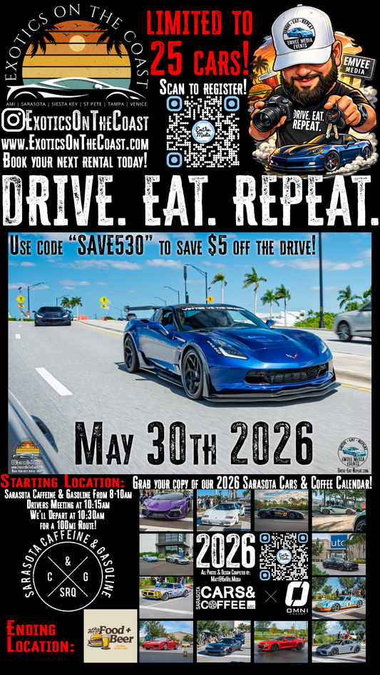 May 2026 Drive. Eat. Repeat. by EmVee Media Events!